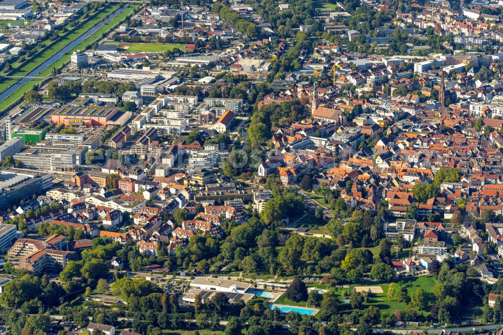 Offenburg from above - City view of the city area of in Offenburg in the state Baden-Wuerttemberg