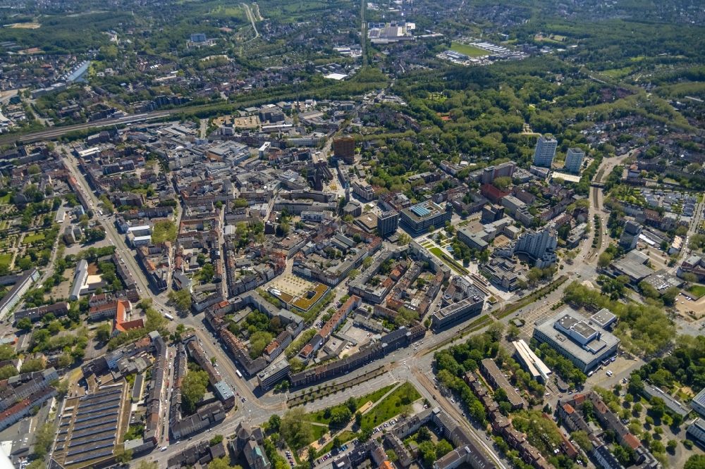 Aerial photograph Gelsenkirchen - City view on down town on Florastrasse in the district Altstadt in Gelsenkirchen at Ruhrgebiet in the state North Rhine-Westphalia, Germany