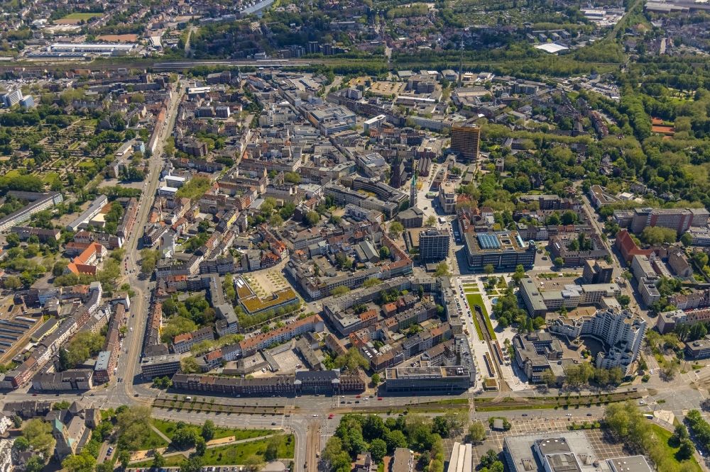 Aerial photograph Gelsenkirchen - City view on down town on Florastrasse in the district Altstadt in Gelsenkirchen at Ruhrgebiet in the state North Rhine-Westphalia, Germany