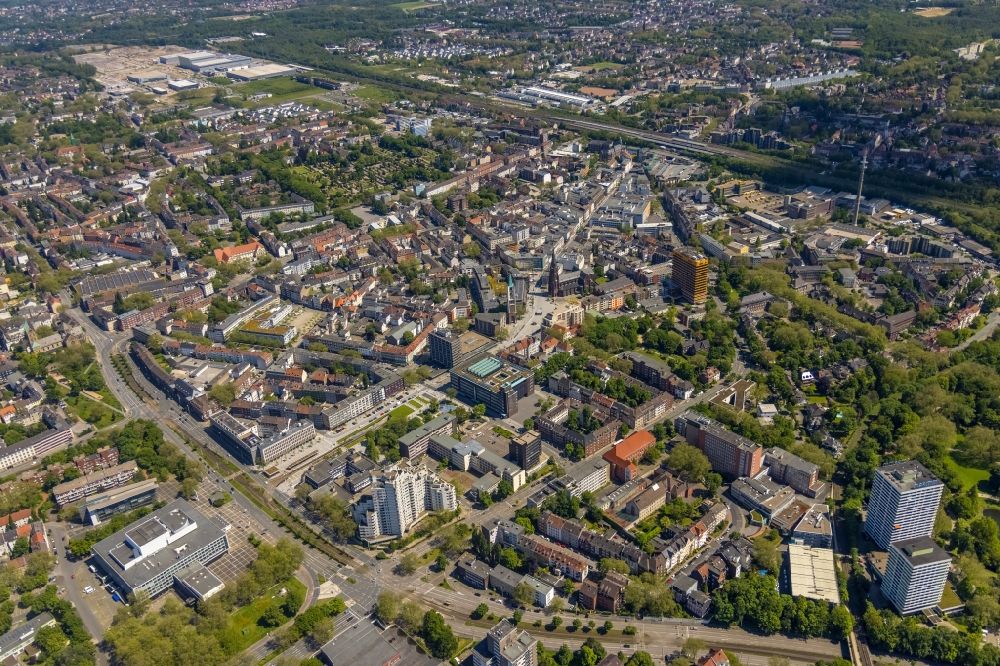 Gelsenkirchen from above - City view on down town on Florastrasse in the district Altstadt in Gelsenkirchen at Ruhrgebiet in the state North Rhine-Westphalia, Germany