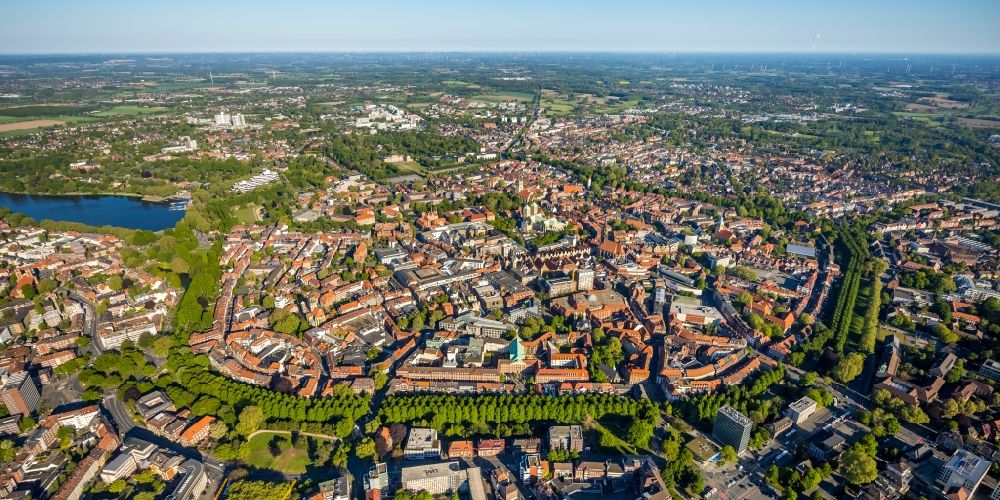 Aerial photograph Münster - City view on down town in the district Altstadt in Muenster in the state North Rhine-Westphalia, Germany