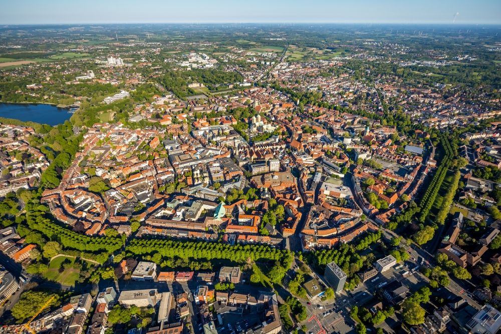Münster from above - City view on down town in the district Altstadt in Muenster in the state North Rhine-Westphalia, Germany