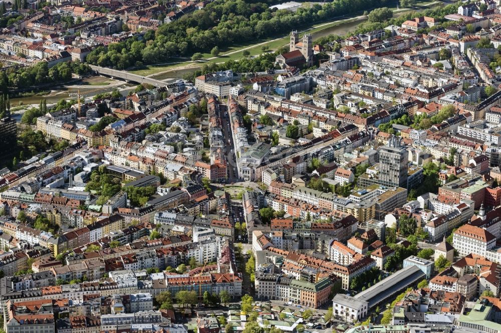 München from the bird's eye view: City view on down town in the district Glockenbachviertel in Munich in the state Bavaria, Germany