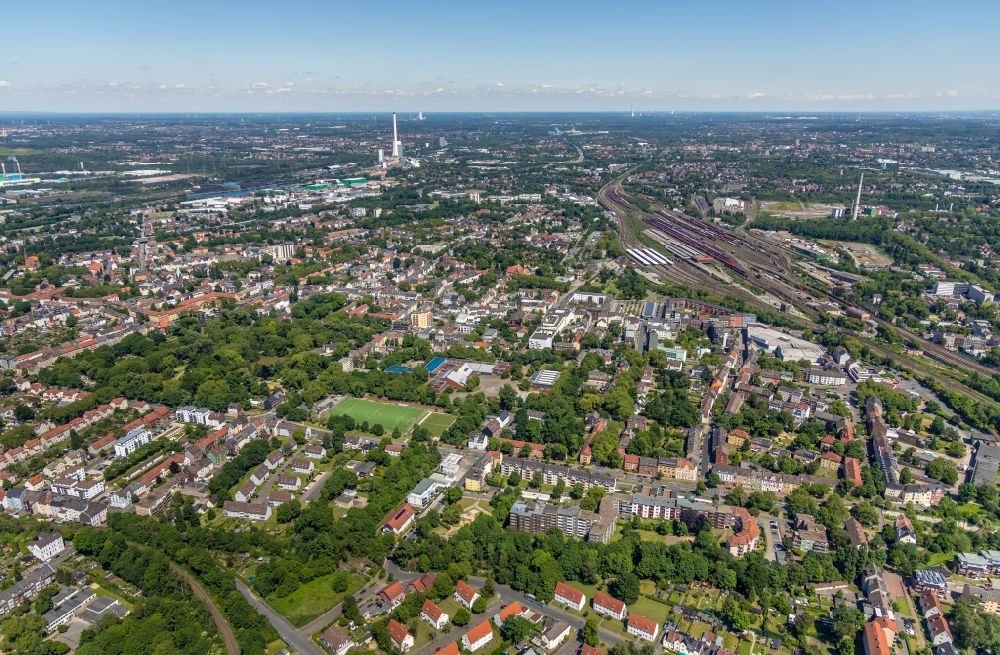 Aerial photograph Herne - City view on down town in the district Wanne-Eickel in Herne in the state North Rhine-Westphalia, Germany