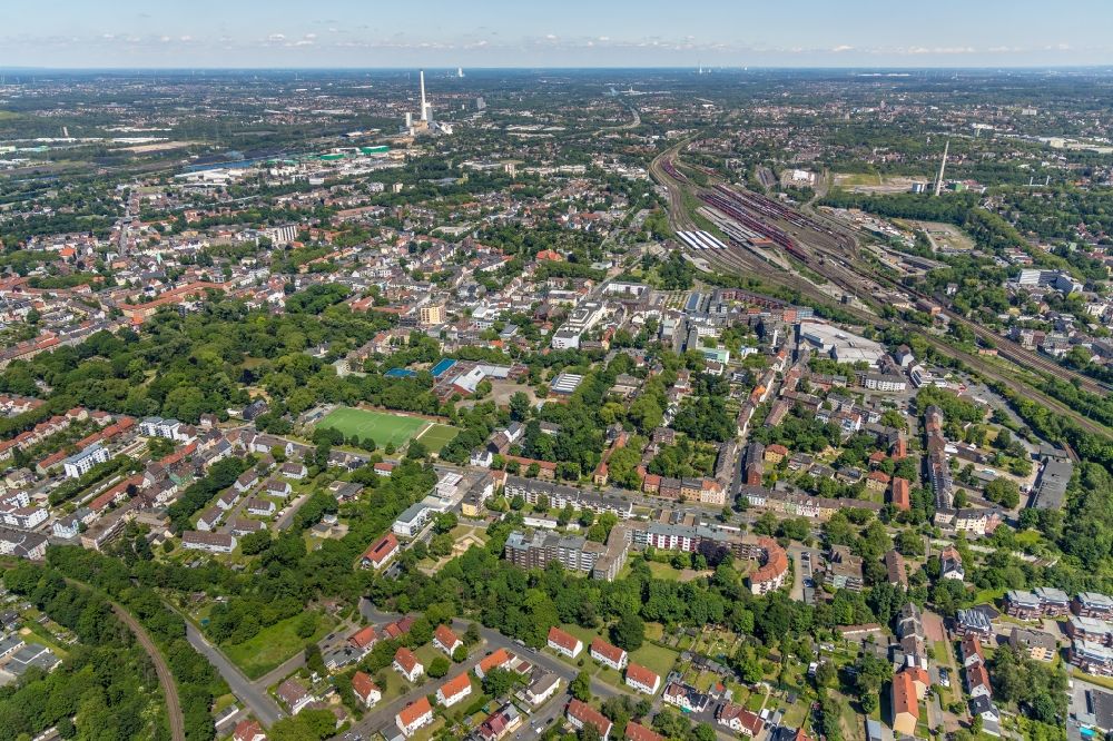 Herne from above - City view on down town in the district Wanne-Eickel in Herne in the state North Rhine-Westphalia, Germany