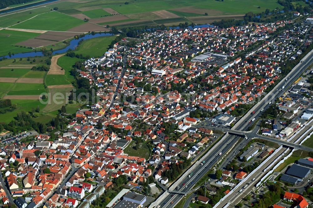 Baiersdorf from the bird's eye view: City view on down town in the district Wellerstadt in Baiersdorf in the state Bavaria, Germany