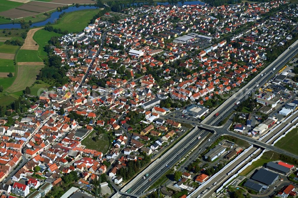 Aerial image Baiersdorf - City view on down town in the district Wellerstadt in Baiersdorf in the state Bavaria, Germany