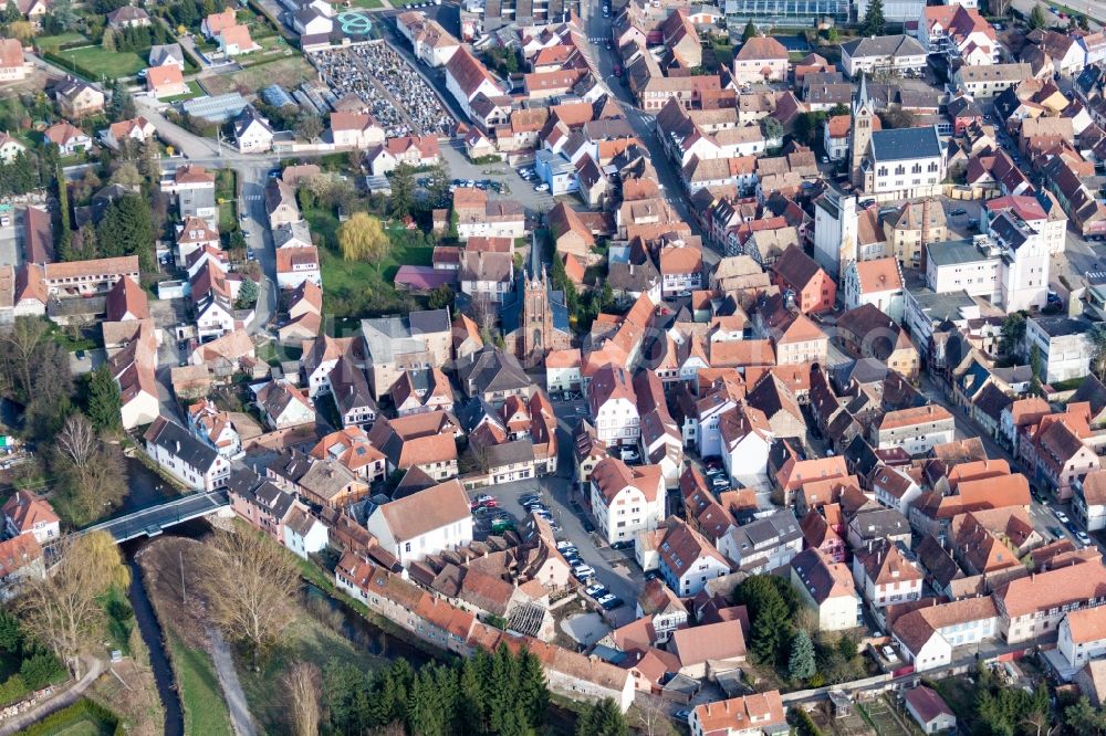 Pfaffenhoffen from above - City view of the city area of in Pfaffenhoffen in Grand Est, France