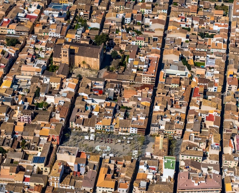 Aerial photograph Sa Pobla - City view on down town in Sa Pobla in Balearic island of Mallorca, Spain