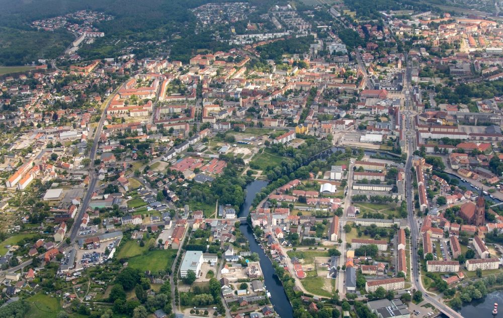 Rathenow from above - City view of the city area of in Rathenow in the state Brandenburg, Germany