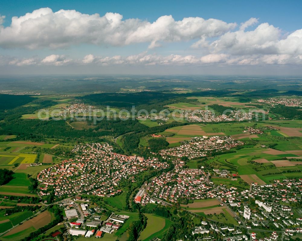 Aerial photograph Rechberghausen - City view on down town in Rechberghausen in the state Baden-Wuerttemberg, Germany