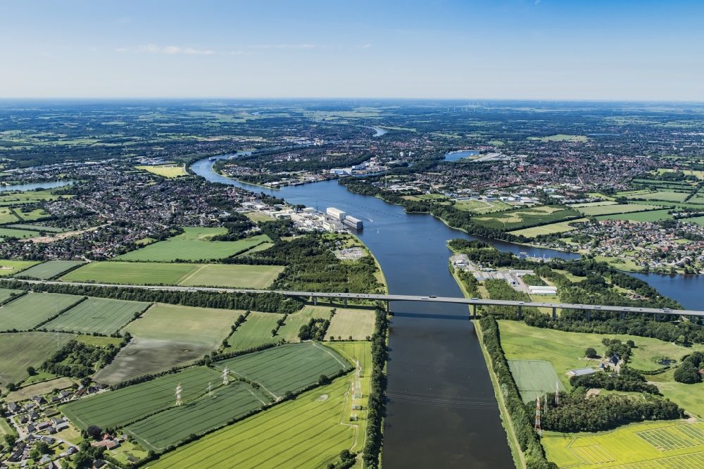 Büdelsdorf from above - City view of the city area of in Rendsburg in the state Schleswig-Holstein, Germany