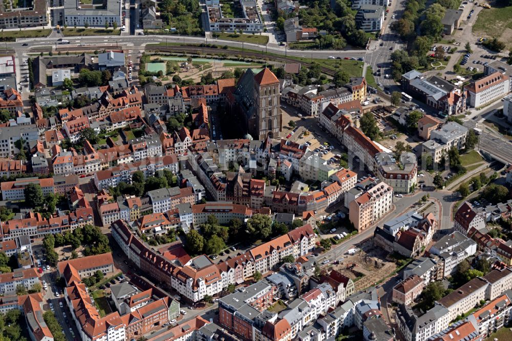 Rostock from above - City view on down town in Rostock at the baltic coast in the state Mecklenburg - Western Pomerania, Germany
