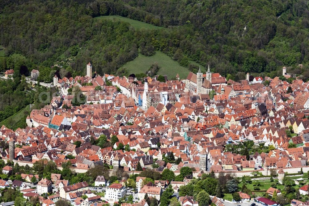Aerial image Rothenburg ob der Tauber - City view on down town in Rothenburg ob der Tauber in the state Bavaria, Germany