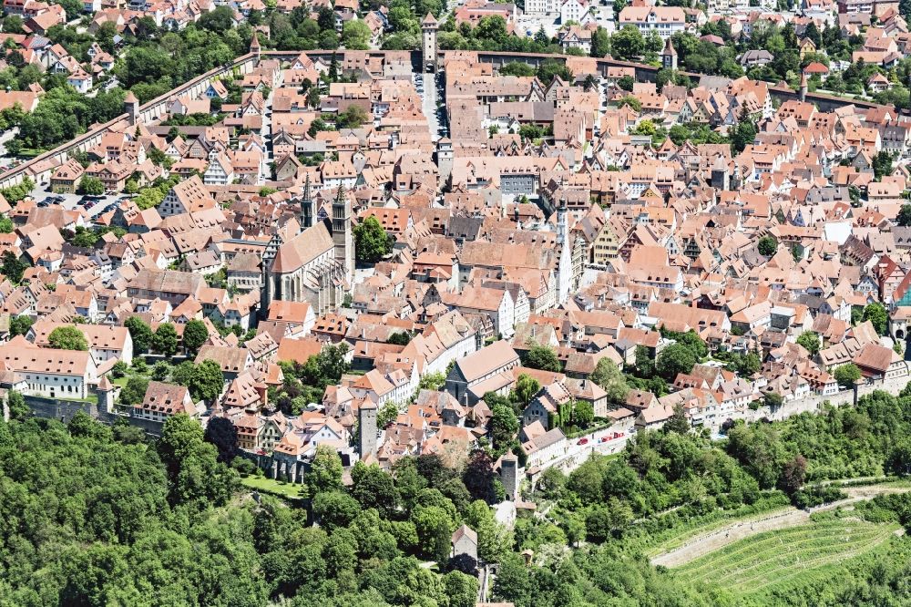 Rothenburg ob der Tauber from the bird's eye view: City view on down town in Rothenburg ob der Tauber in the state Bavaria, Germany