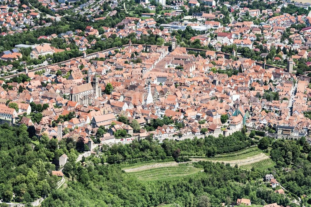 Aerial photograph Rothenburg ob der Tauber - City view on down town in Rothenburg ob der Tauber in the state Bavaria, Germany