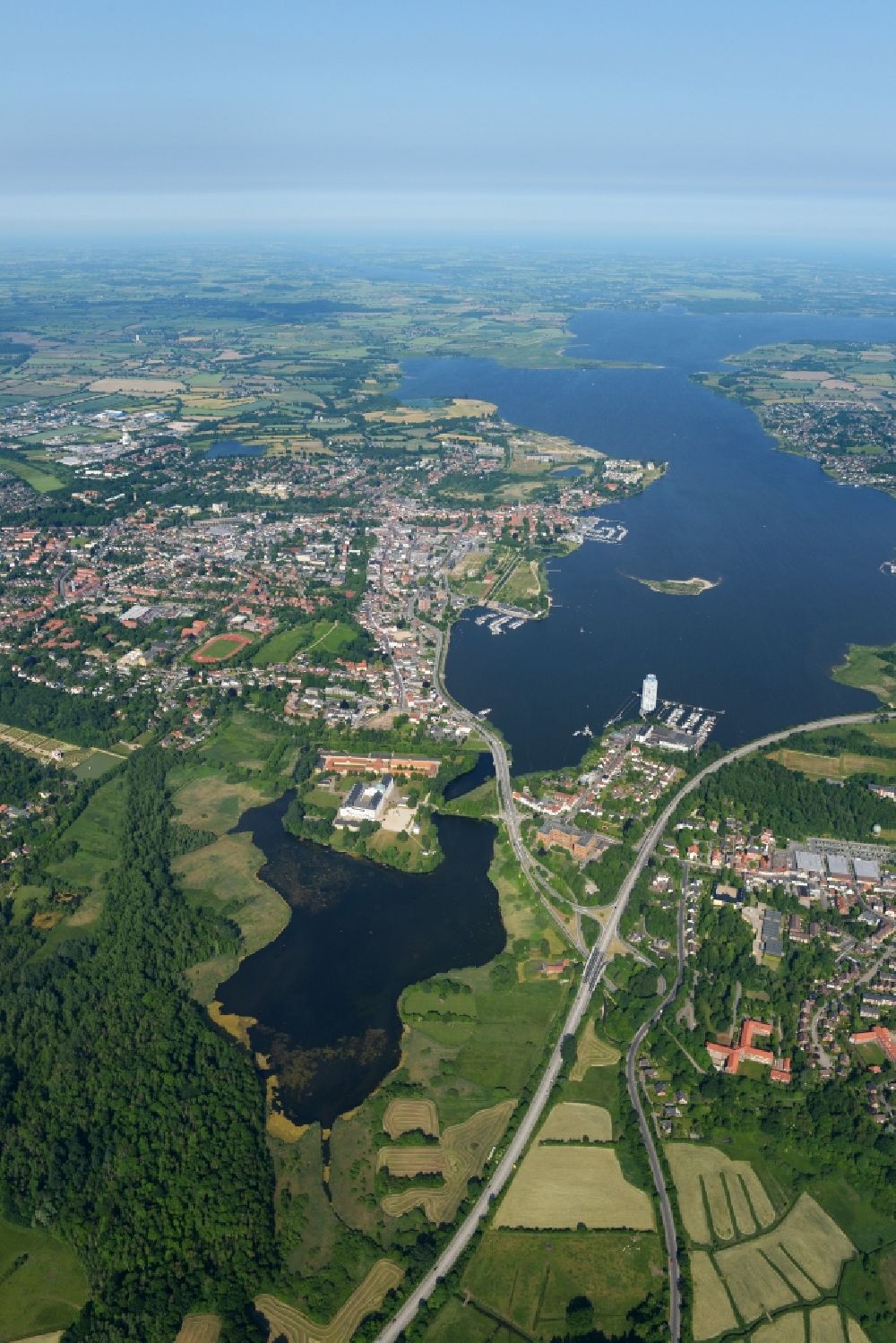 Schleswig from the bird's eye view: City view of the city area of in Schleswig in the state Schleswig-Holstein