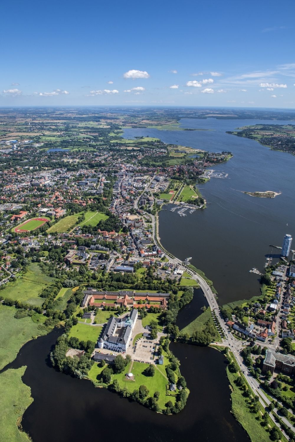 Schleswig from above - City view of the city area of in Schleswig in the state Schleswig-Holstein