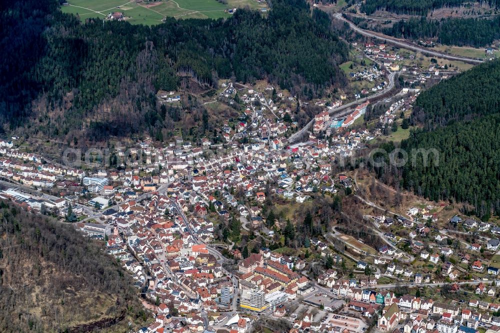 Aerial image Schramberg - City view of the city area of in Schramberg in the state Baden-Wuerttemberg, Germany
