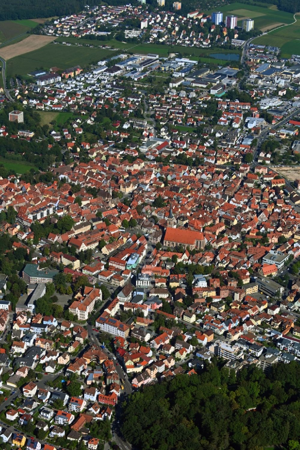 Aerial image Schwabach - City view on down town in Schwabach in the state Bavaria, Germany
