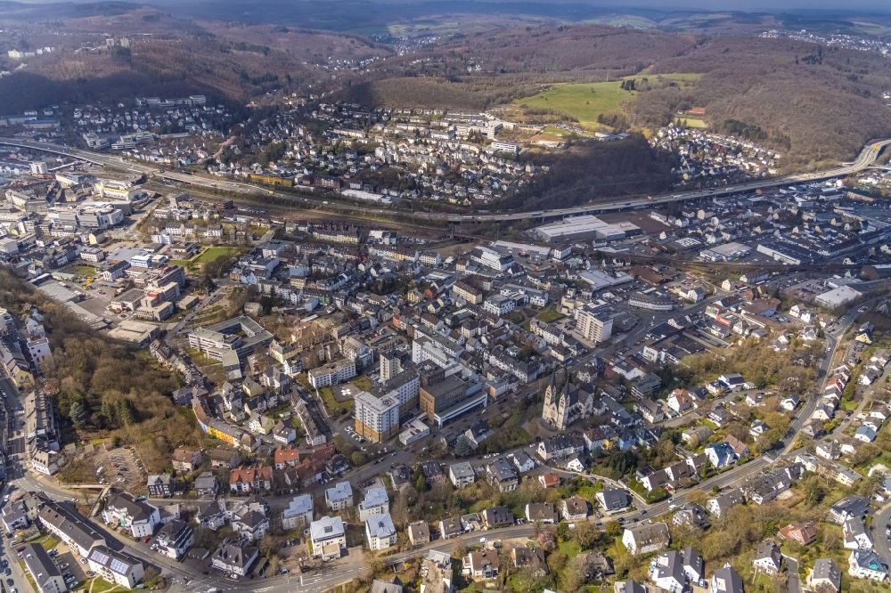 Aerial photograph Siegen - City view on down town in Siegen at Siegerland in the state North Rhine-Westphalia, Germany