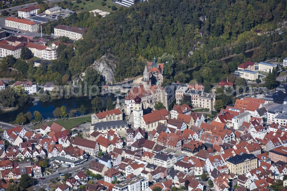 Aerial image Sigmaringen - City view of the city area of in Sigmaringen in the state Baden-Wurttemberg, Germany