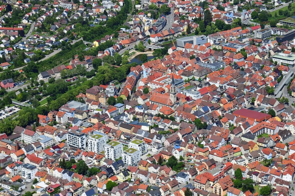 Aerial image Tuttlingen - Downtown in the city in Tuttlingen in the state Baden-Wuerttemberg, Germany