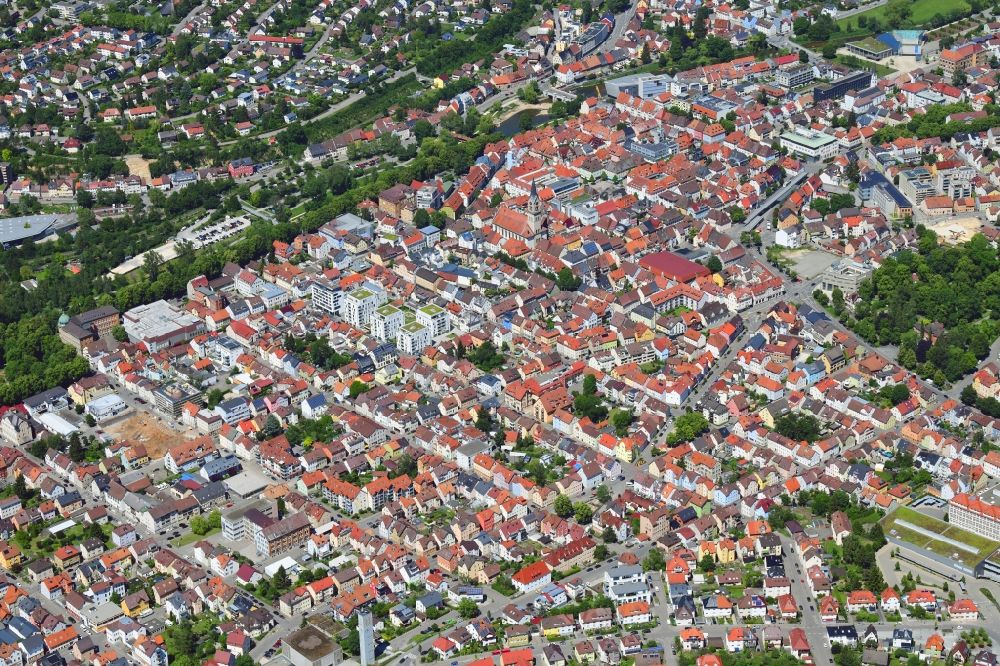 Aerial photograph Tuttlingen - Downtown in the city in Tuttlingen in the state Baden-Wuerttemberg, Germany