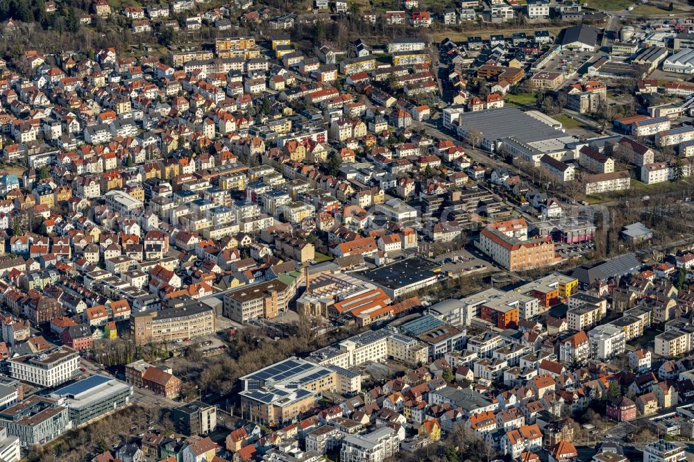 Aerial image Reutlingen - City view on down town Strasse on Echatzufer in Reutlingen in the state Baden-Wurttemberg, Germany