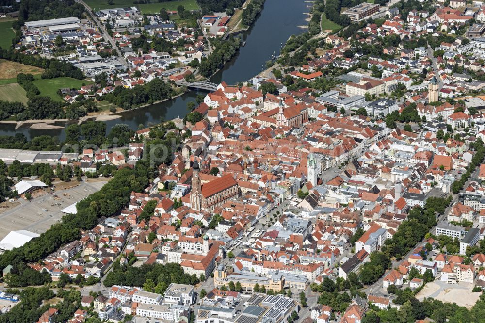 Straubing from the bird's eye view: City view on down town in Straubing in the state Bavaria, Germany