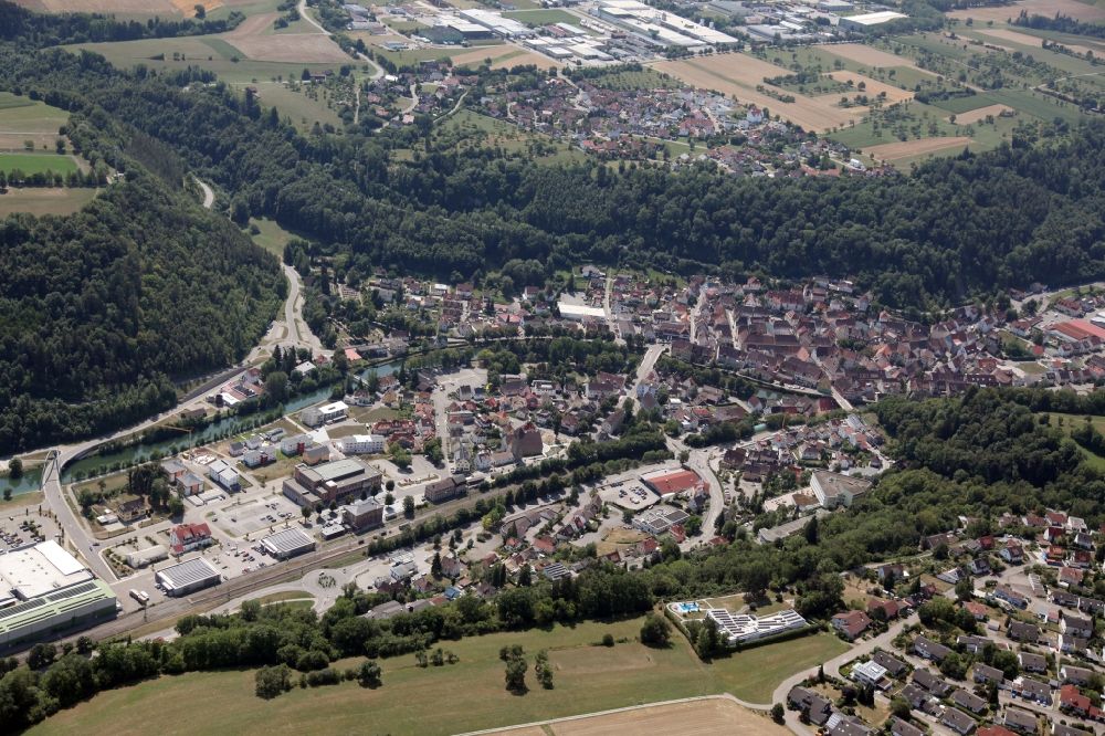 Aerial image Sulz am Neckar - City view of the inner-city area of in Sulz am Neckar in the state Baden-Wuerttemberg. The city is flowed through by Neckar