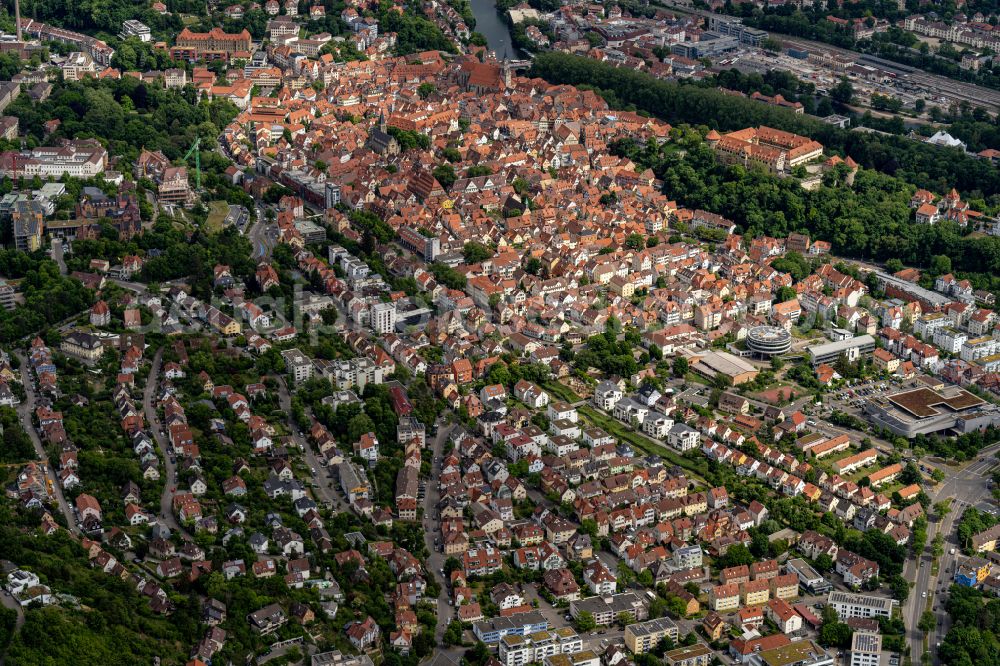 Aerial image Tübingen - City view on down town in Tuebingen in the state Baden-Wuerttemberg, Germany