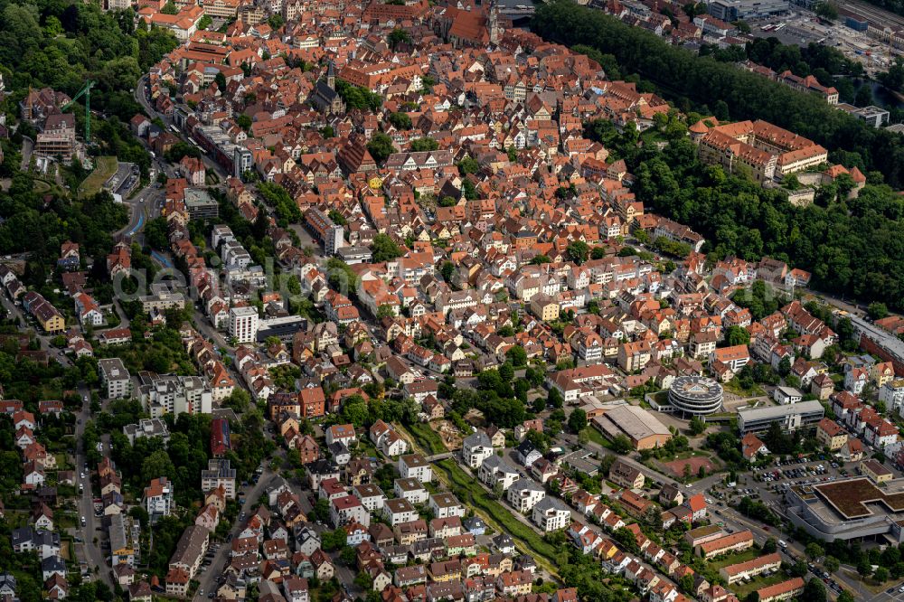 Tübingen from above - City view on down town in Tuebingen in the state Baden-Wuerttemberg, Germany