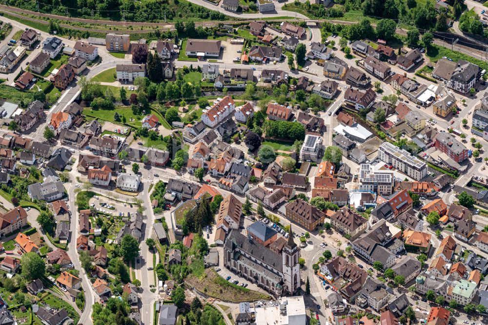 Titisee-Neustadt from above - City view on down town in Titisee-Neustadt in the state Baden-Wuerttemberg, Germany
