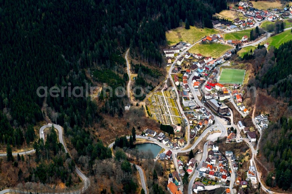 Triberg from above - City view of the city area of in Triberg in the state Baden-Wuerttemberg, Germany