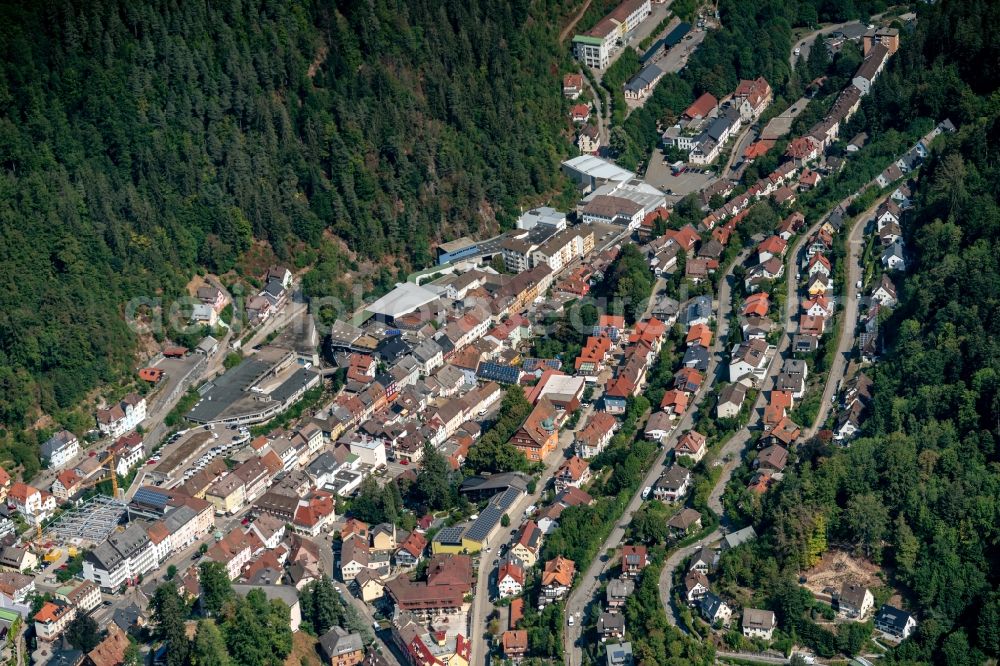 Triberg from above - City view of the city area of in Triberg in the state Baden-Wurttemberg, Germany
