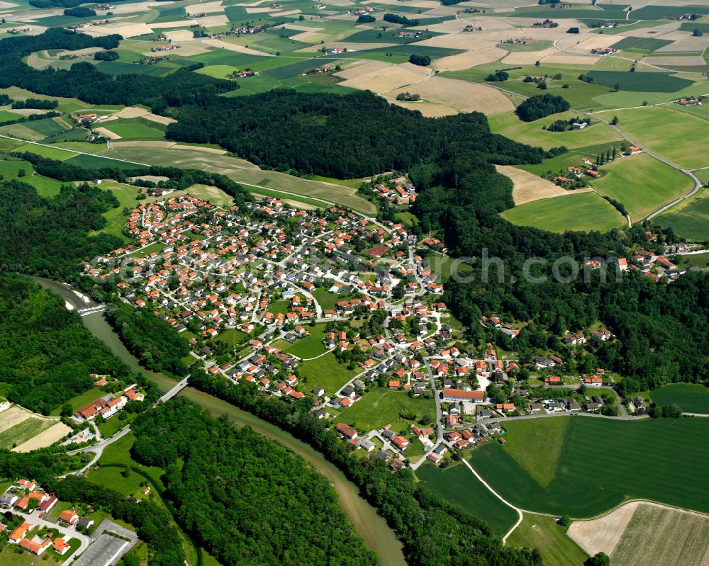 Wald a.d.Alz from above - City view on down town in Wald a.d.Alz in the state Bavaria, Germany