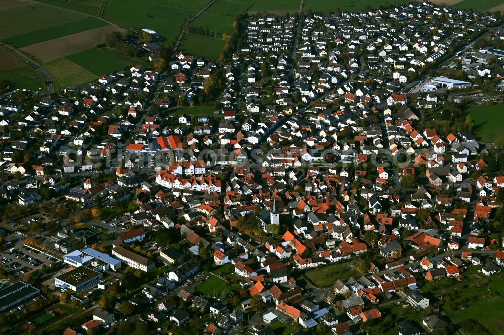 Wehrheim from the bird's eye view: City view on down town in Wehrheim in the state Hesse, Germany