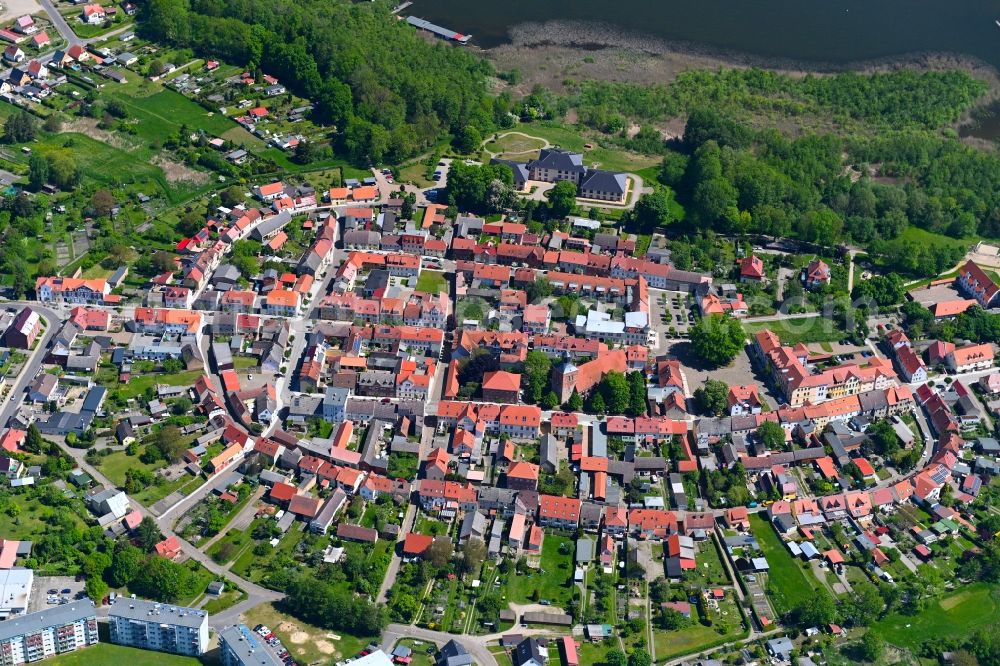 Aerial image Wesenberg - City view on down town on Woblitzsee in Wesenberg in the state Mecklenburg - Western Pomerania, Germany