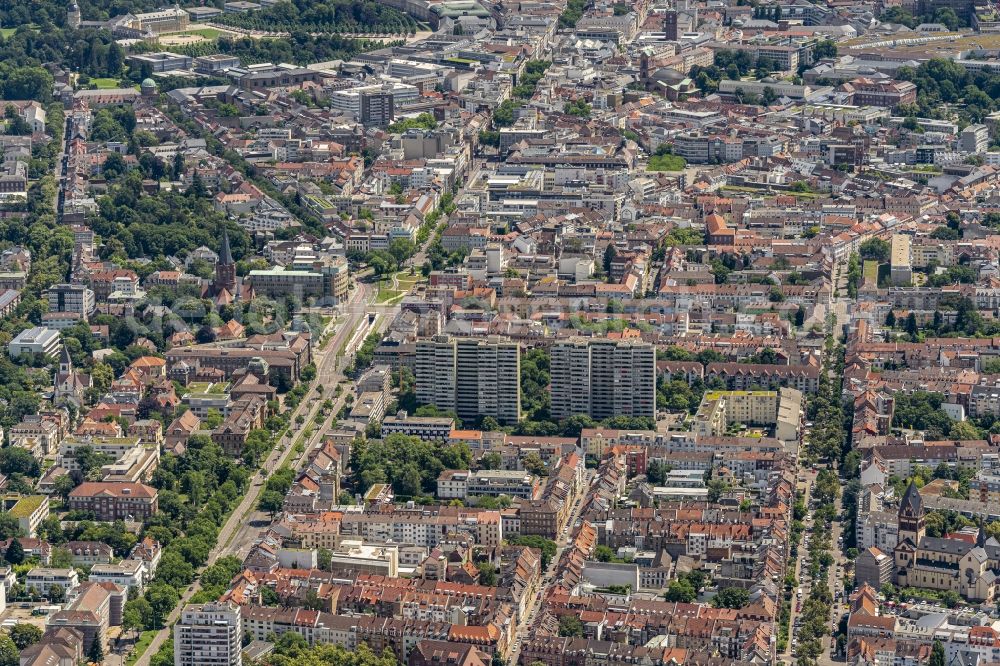 Aerial image Karlsruhe - City view on down town Der Weststadt with Kaiserallee in Karlsruhe in the state Baden-Wuerttemberg, Germany
