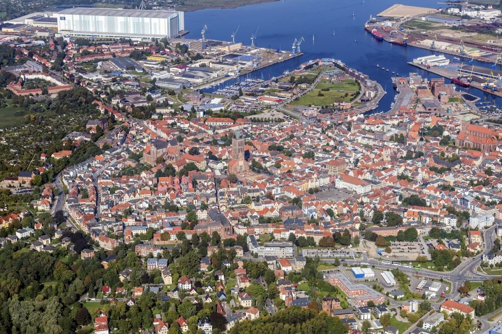 Wismar from above - City view of the city area of in Wismar in the state Mecklenburg - Western Pomerania