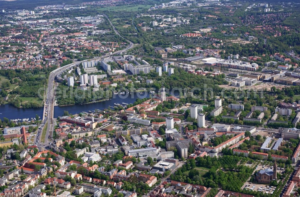 Aerial image Potsdam - City view on down town Yorckstrasse - Henning-von-Treskowstrasse in the district Noerdliche Innenstadt in Potsdam in the state Brandenburg, Germany