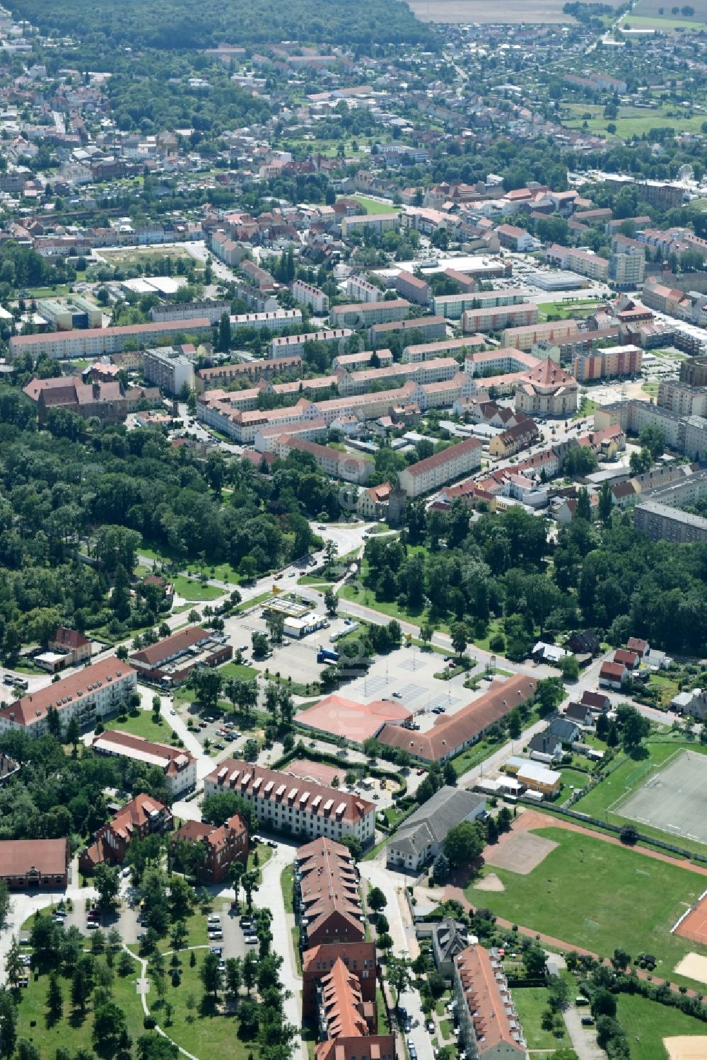 Aerial image Zerbst/Anhalt - City view of the city area of in Zerbst/Anhalt in the state Saxony-Anhalt, Germany