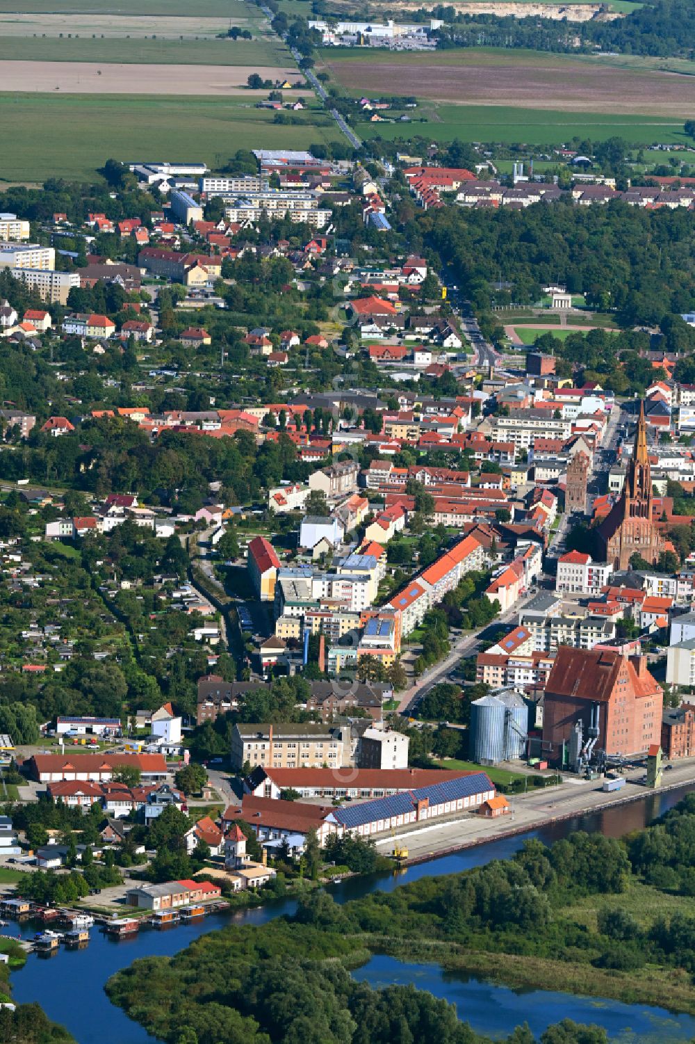 Aerial photograph Demmin - City view of downtown area in Demmin in the state Mecklenburg - Western Pomerania, Germany