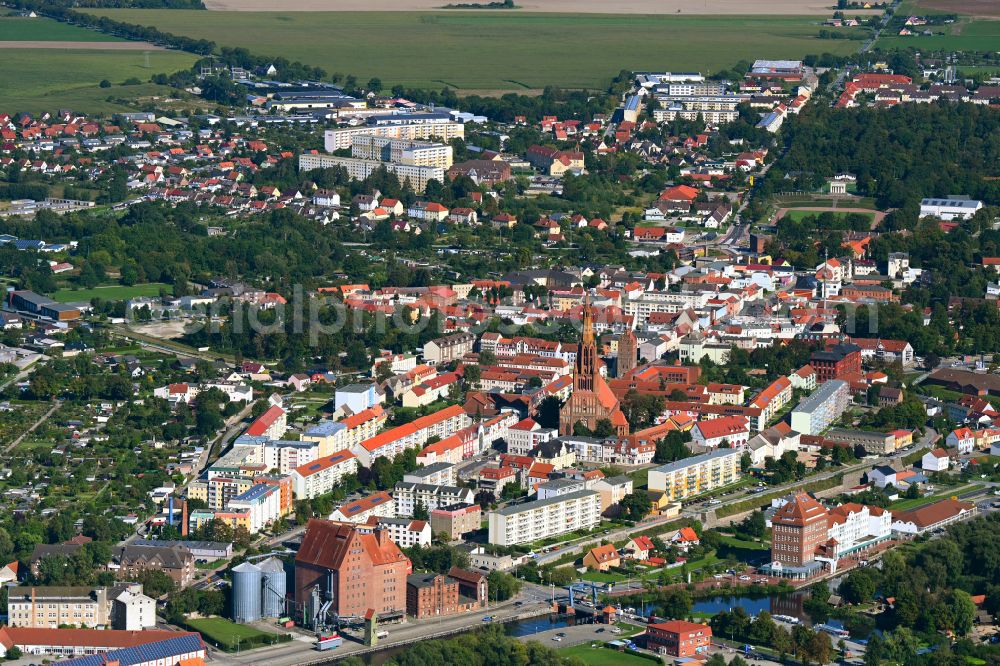 Demmin from above - City view of downtown area in Demmin in the state Mecklenburg - Western Pomerania, Germany