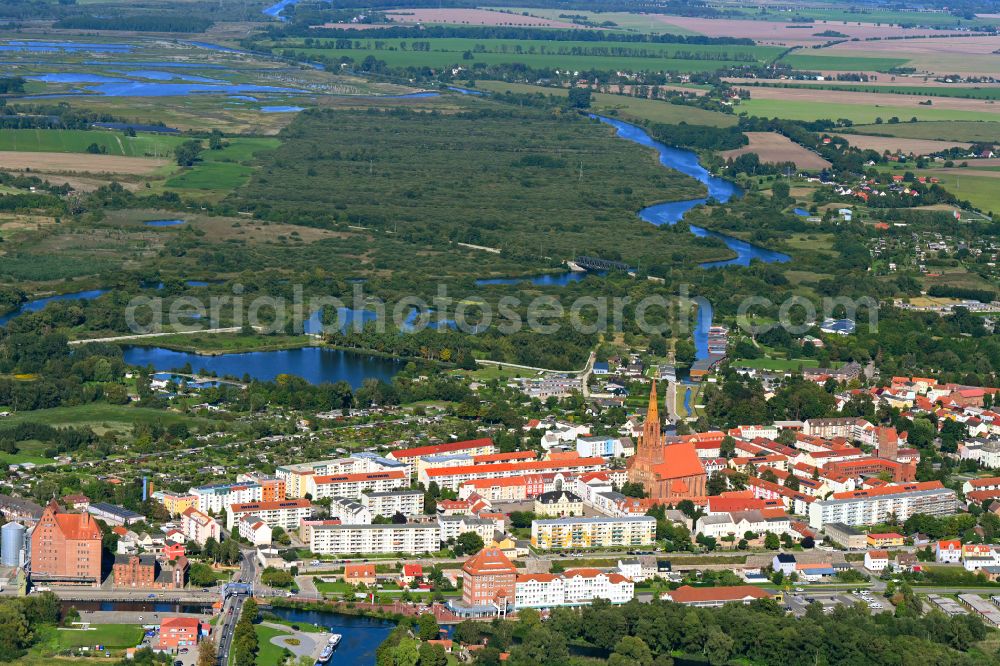Demmin from the bird's eye view: City view of downtown area in Demmin in the state Mecklenburg - Western Pomerania, Germany