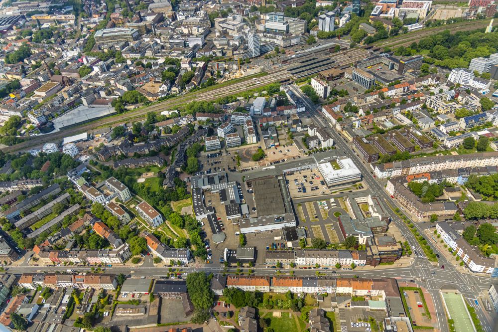 Aerial image Bochum - City view of downtown area along the Oskar-Hoffmann-Strasse corner Universitaetsstrasse in Bochum at Ruhrgebiet in the state North Rhine-Westphalia, Germany