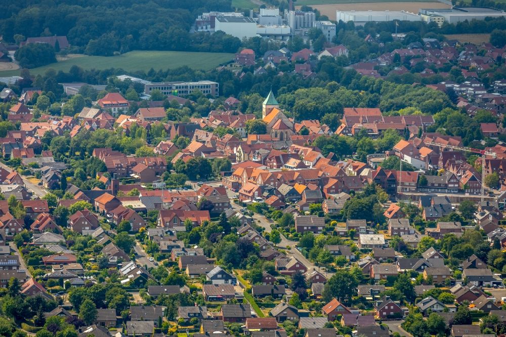 Everswinkel from the bird's eye view: City view of downtown area in Everswinkel in the state North Rhine-Westphalia, Germany