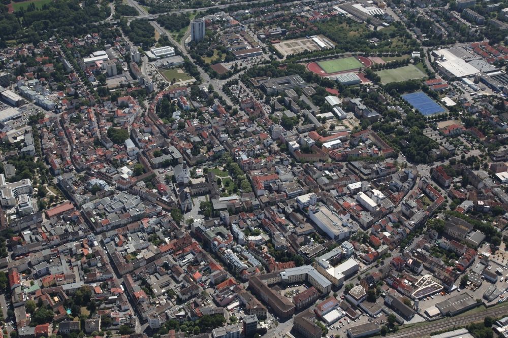 Frankenthal (Pfalz) from the bird's eye view: City view of downtown area in Frankenthal (Pfalz) in the state Rhineland-Palatinate, Germany