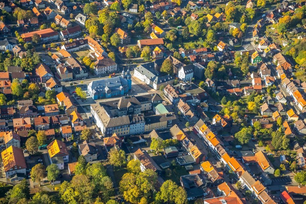 Aerial image Clausthal-Zellerfeld - City view of downtown area on Marktkirche zum Heiligen Geist in Clausthal-Zellerfeld in the state Lower Saxony, Germany